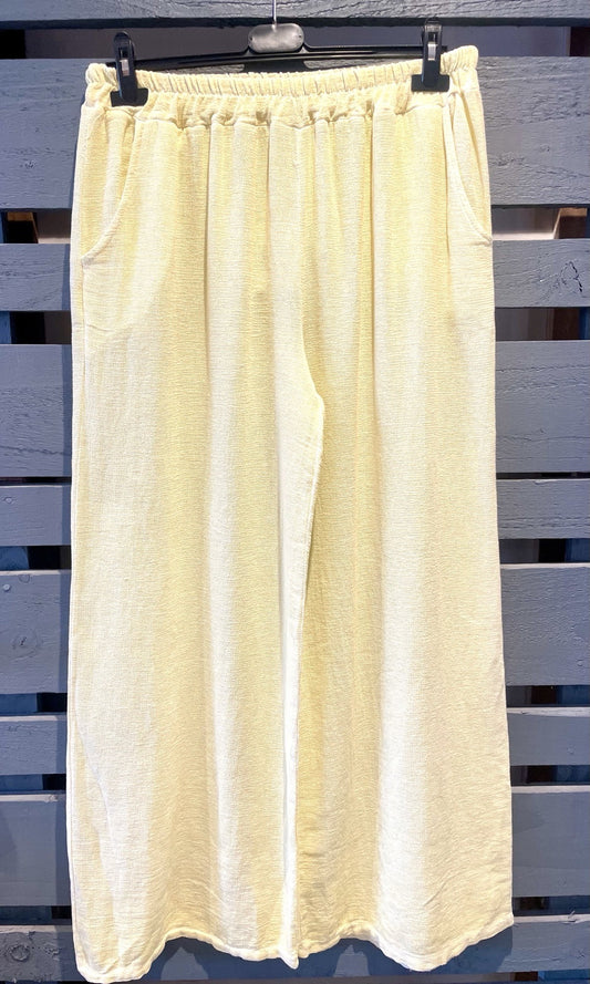Lemon Hessian Plain Wide Leg Trouser