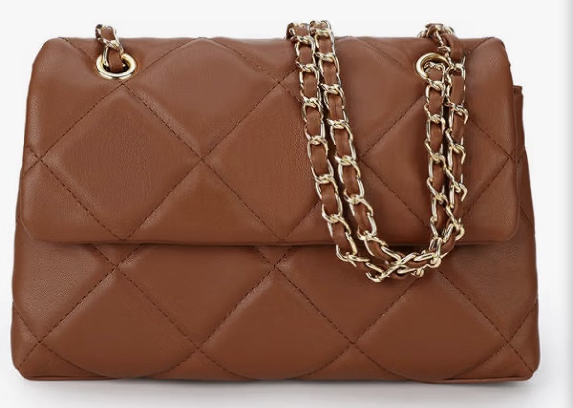 Tan Soft Leather Quilted Bag