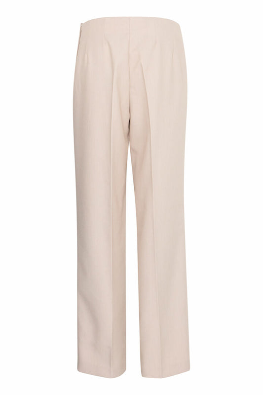 Beige Abigail Wide Leg Trousers with Side Zip