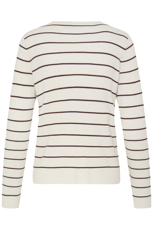 Vanilla V Neck Cream Ribbed Striped Knit