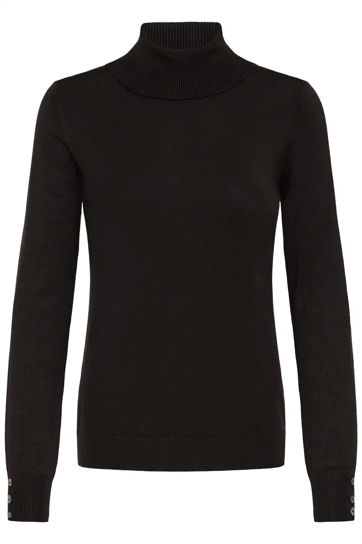 Clia Black Rollneck Jumper with Button Sleeves
