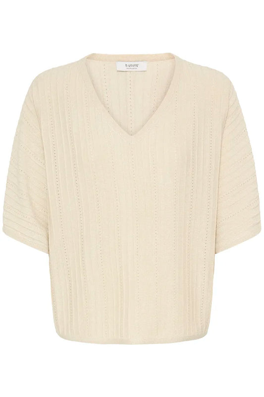 Cream Mobbe V Neck Lightweight Jumper