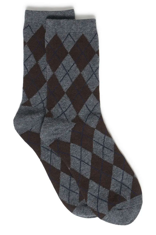 Grey & Brown Valora Argyle Socks