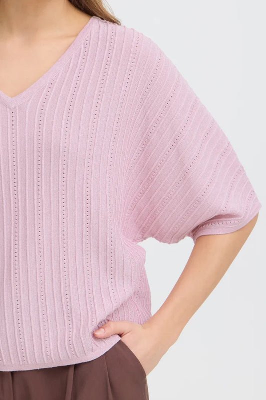 Lilac Mobbe V Neck Lightweight Jumper