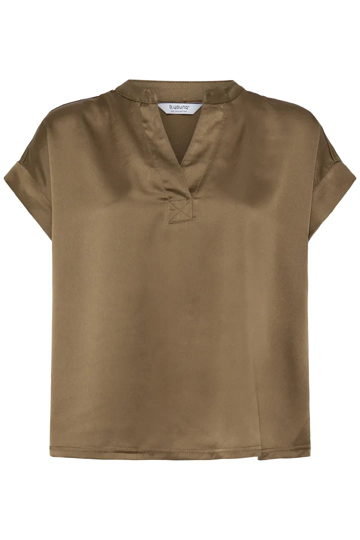Khaki Selita V Neck Blouse