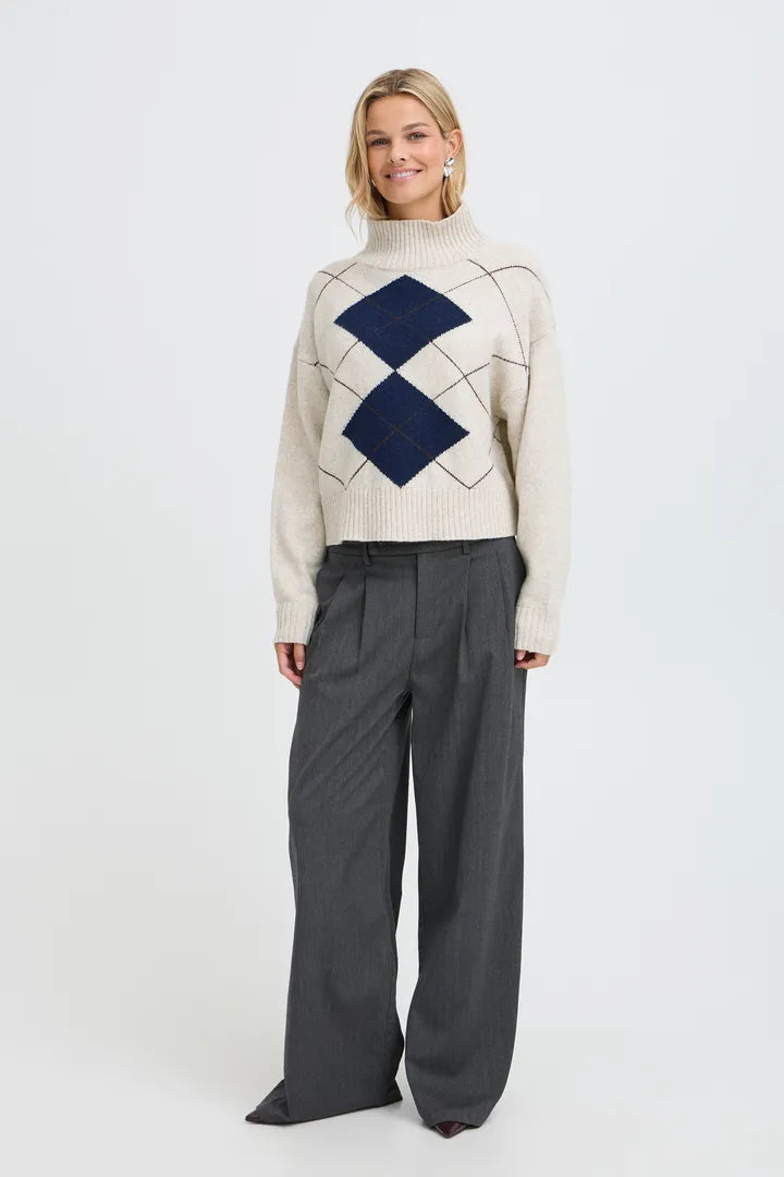 Cream & Navy Checked Gigi Jumper