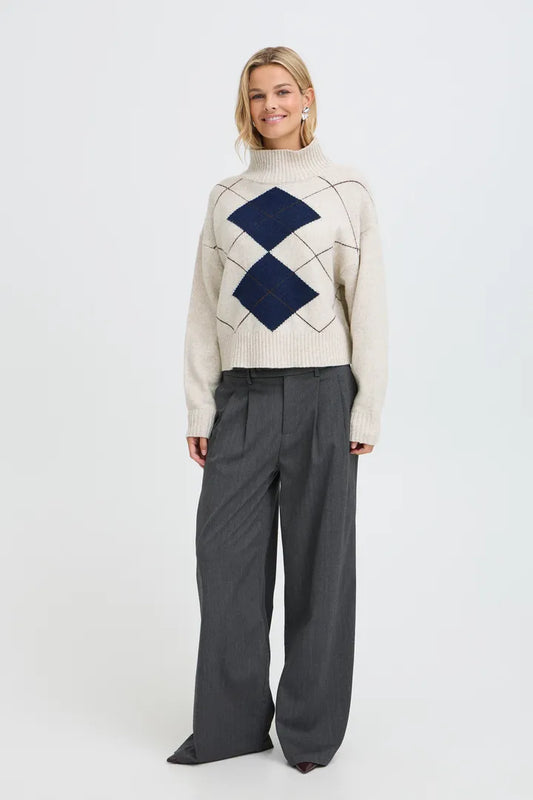 Cream & Navy Checked Gigi Jumper