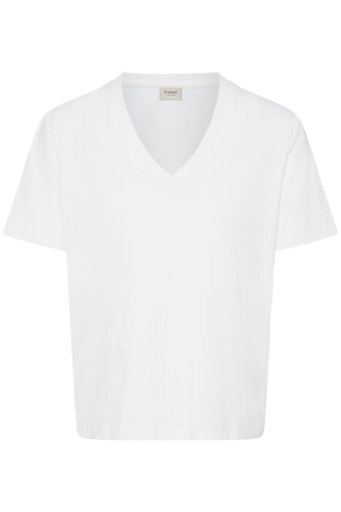 Cream Feba V Neck Cap Sleeve T-Shirt