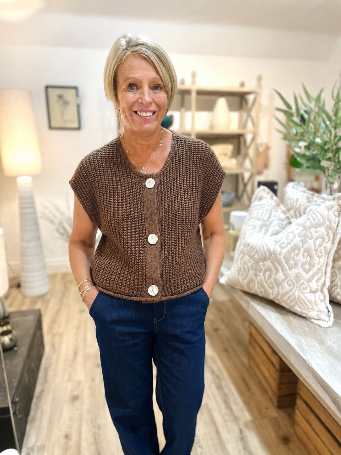 Norma Chocolate Button Knitted Waistcoat