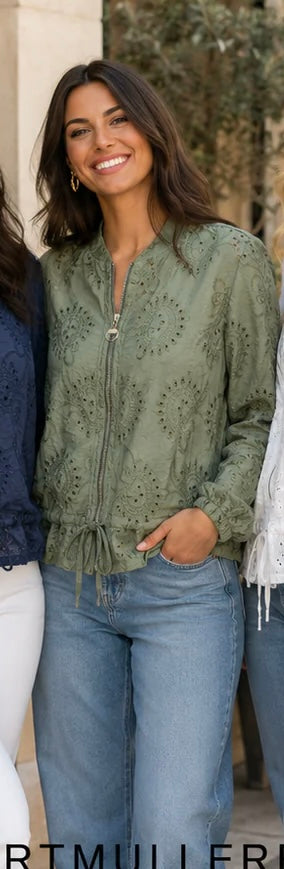 Khaki Broderie Anglaise Bomber Jacket
