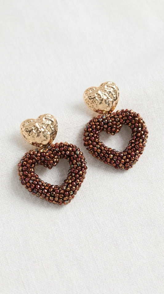 Heart Shape Red/Bronze Bead Earring