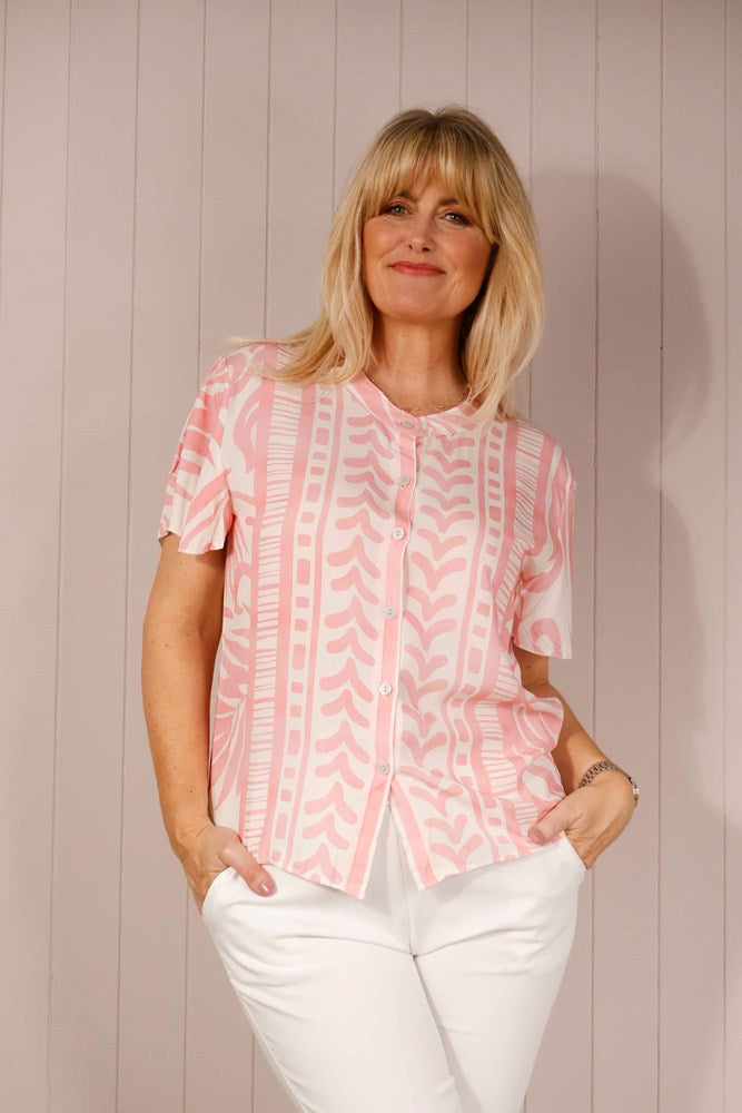 Pink Aztec Grandad Collar Shirt