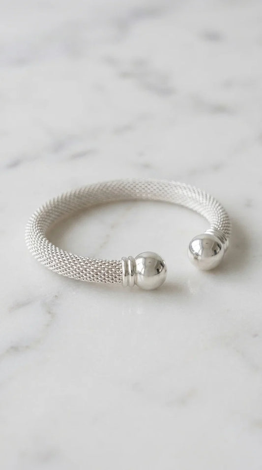 Silver Bangle with Silver Bar Detail