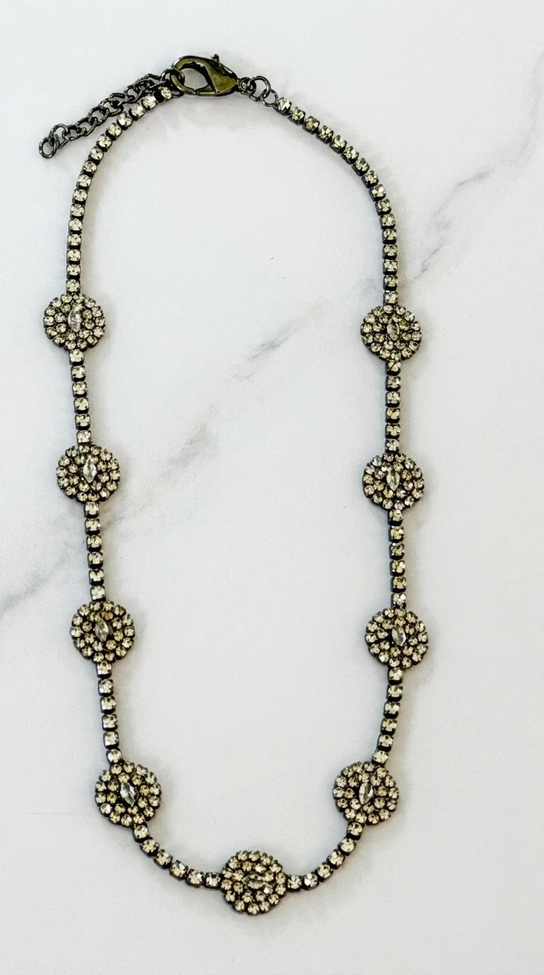 Short Black Diamante Necklace with Round Diamante Design