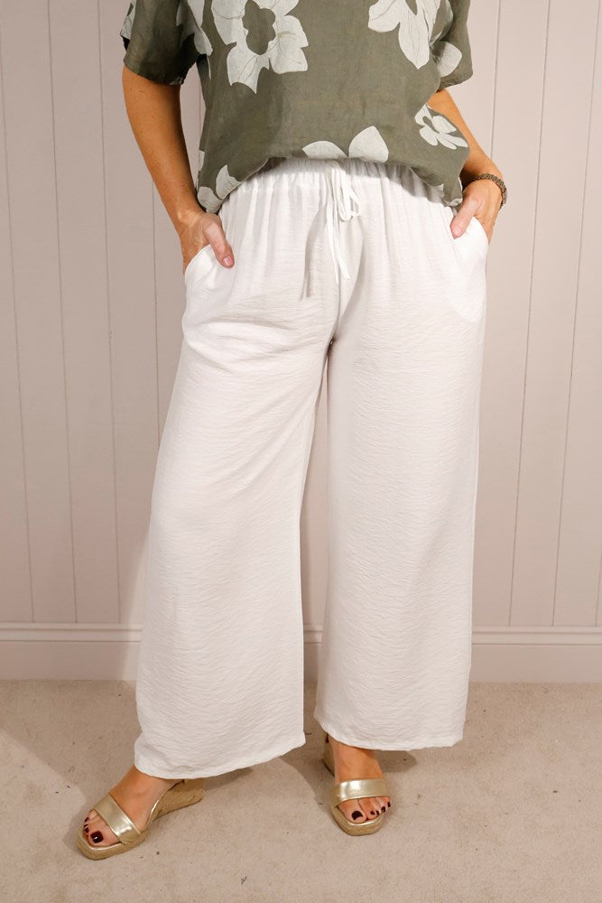 White Plain Elasticated Waist Trousers