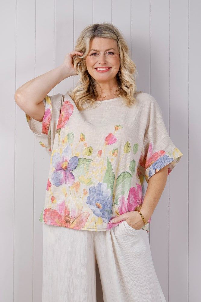 Beige Tulip Cotton Top