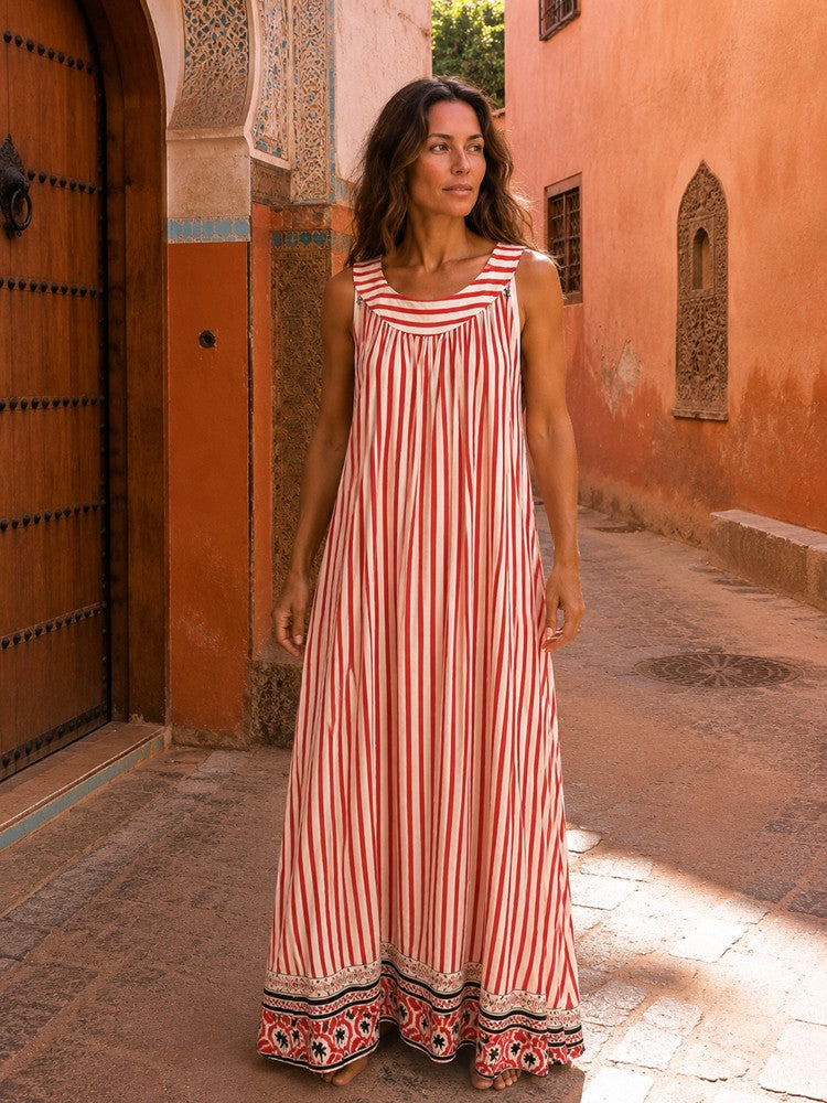 Red Halterneck Striped Dress