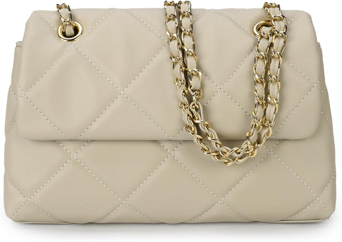Beige Soft Leather Quilted Bag