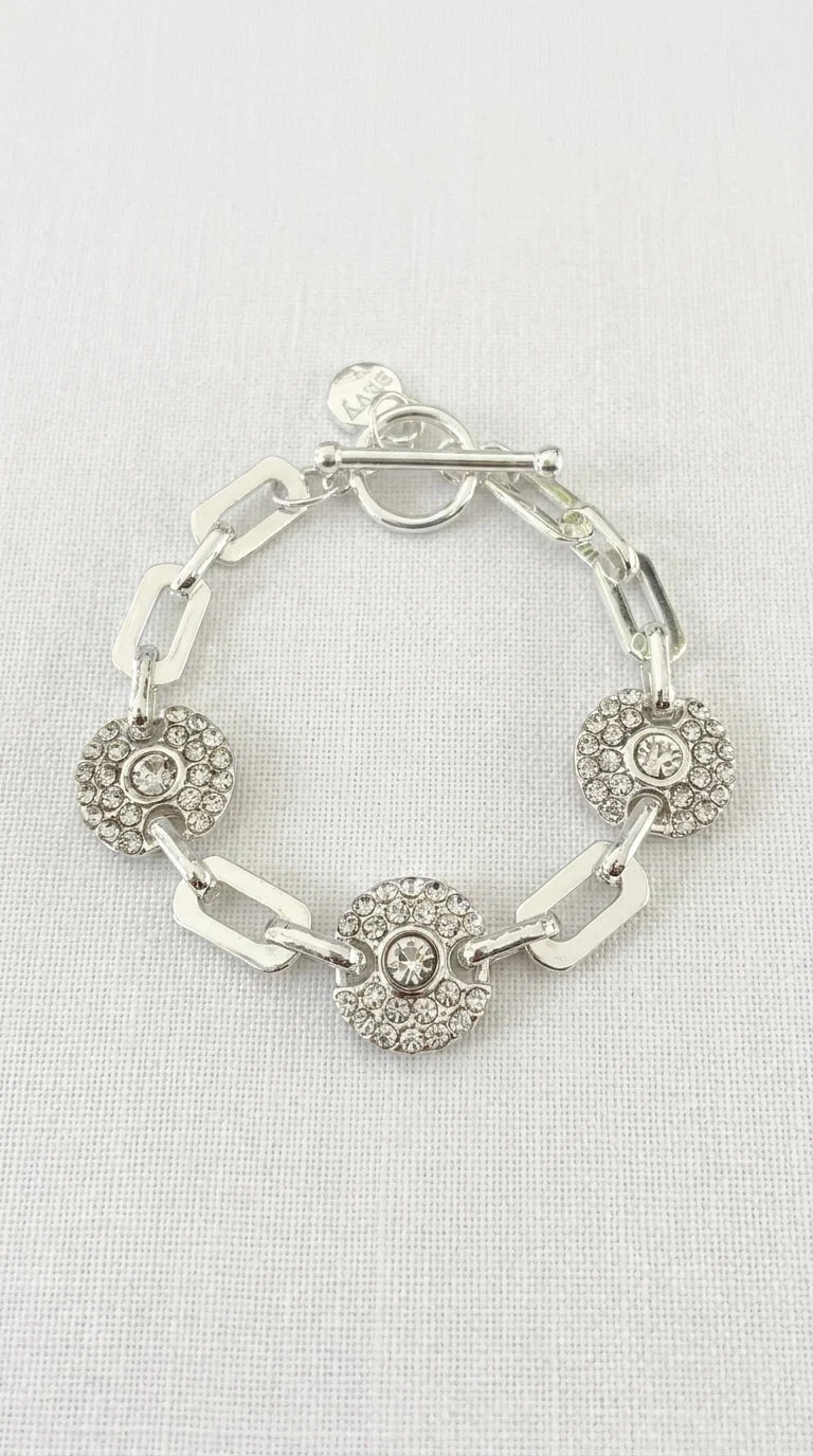 Silver Link Bracelet with Diamante Circle Detail