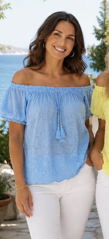 Sky Blue Broderie Anglaise Top