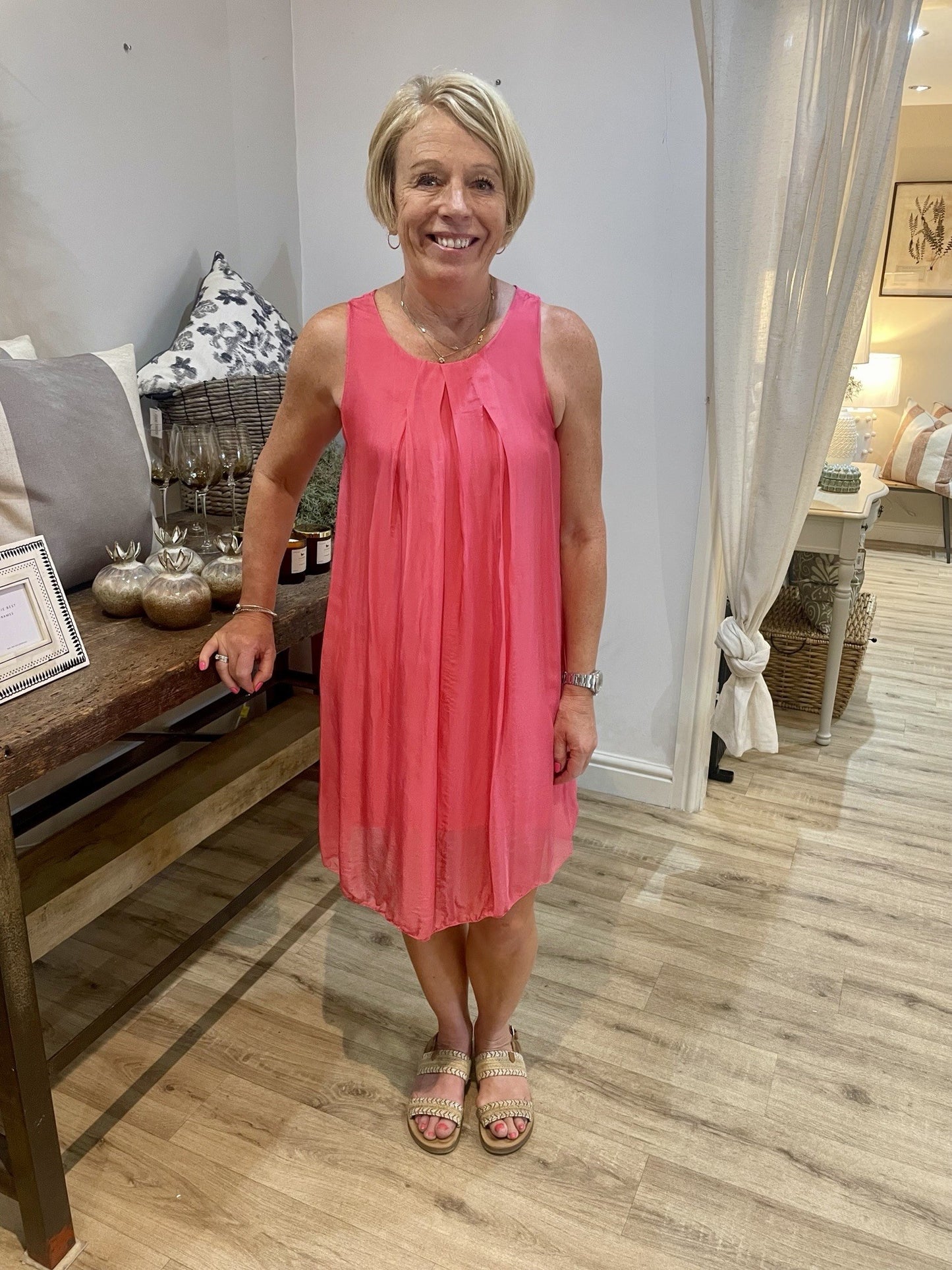 Strawberry Silk Sleeveless Dress