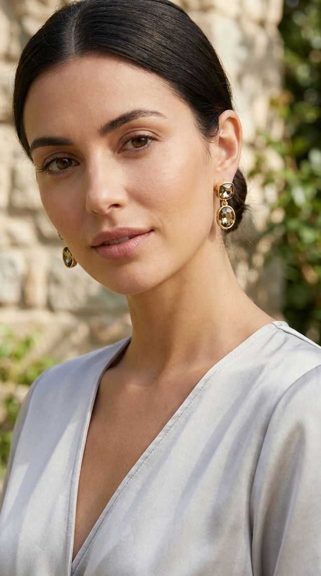 Double Bronze Crystal Drop Earring