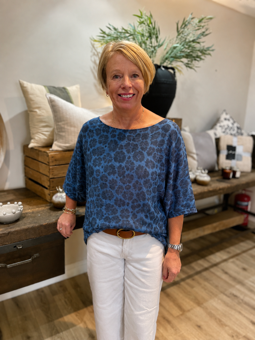 Leopard Print Teal & Black Mesh Top