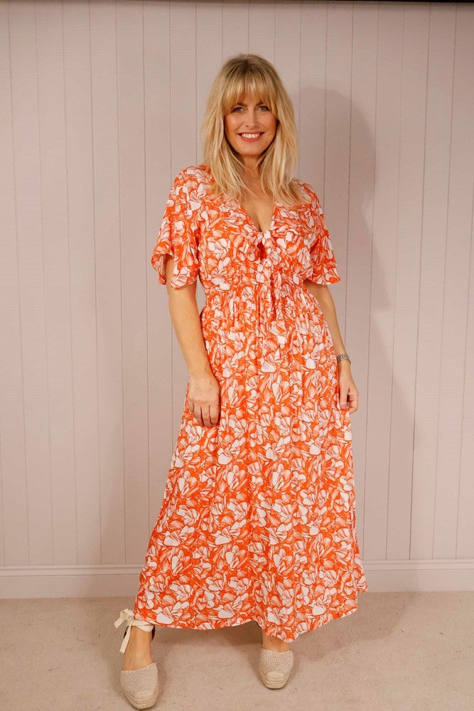 Orange Bow Elasticated Waist Dress