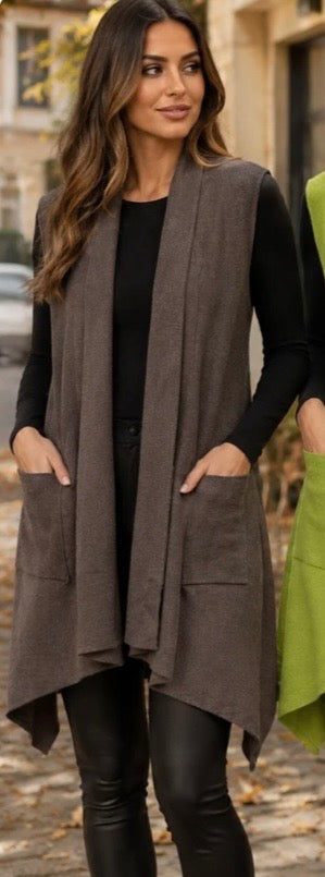 Chocolate Brown Longline Knitted Gilet Cardi