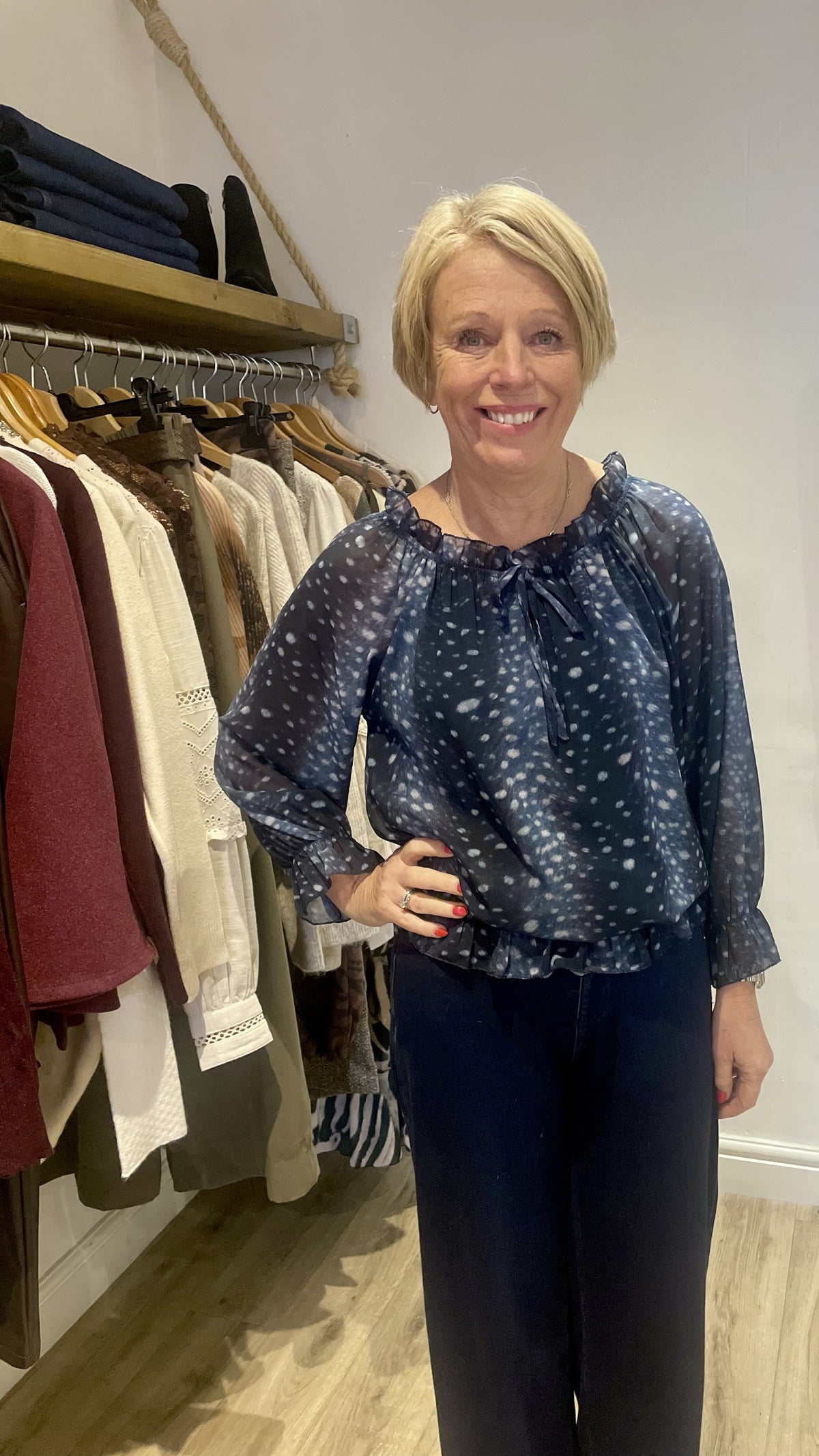 Navy Bambi Ruffle Bardot Blouse