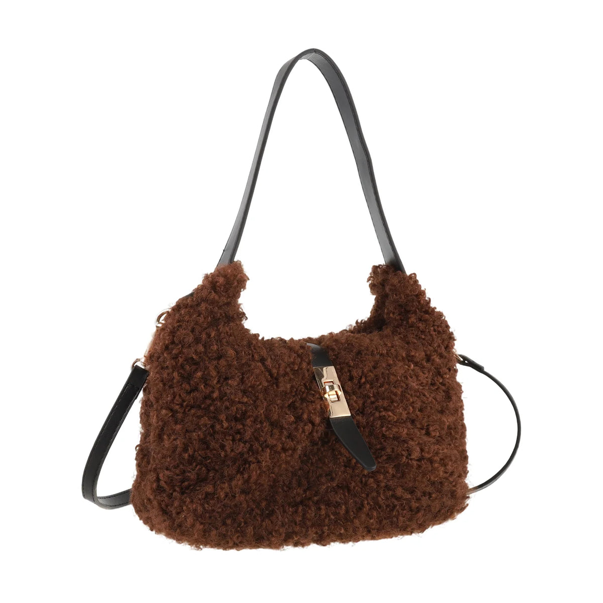 Chocolate Faux Fur Bag with Gold Clasp