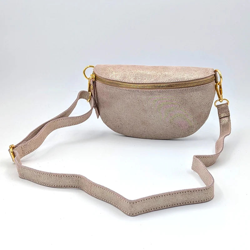 Pale Pink Metallic Suede Bumbag