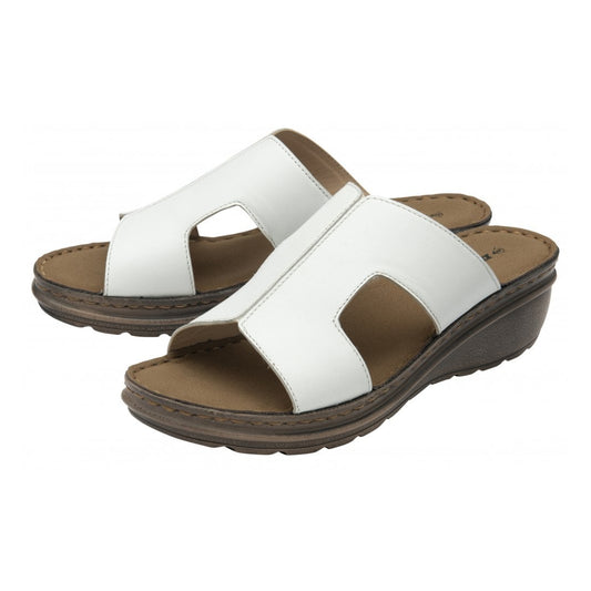 White Leather Dolores Wedge Mule Sandals | Dunlop