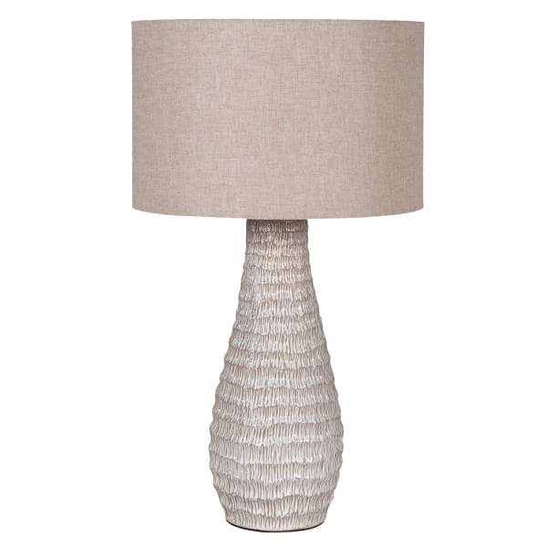 Beige Textured Table Lamp with Linen Shade
