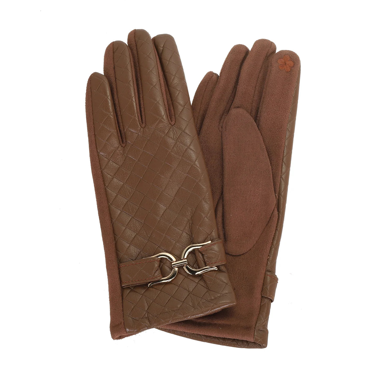 Toffee Quilted Glove with Buckle Detail