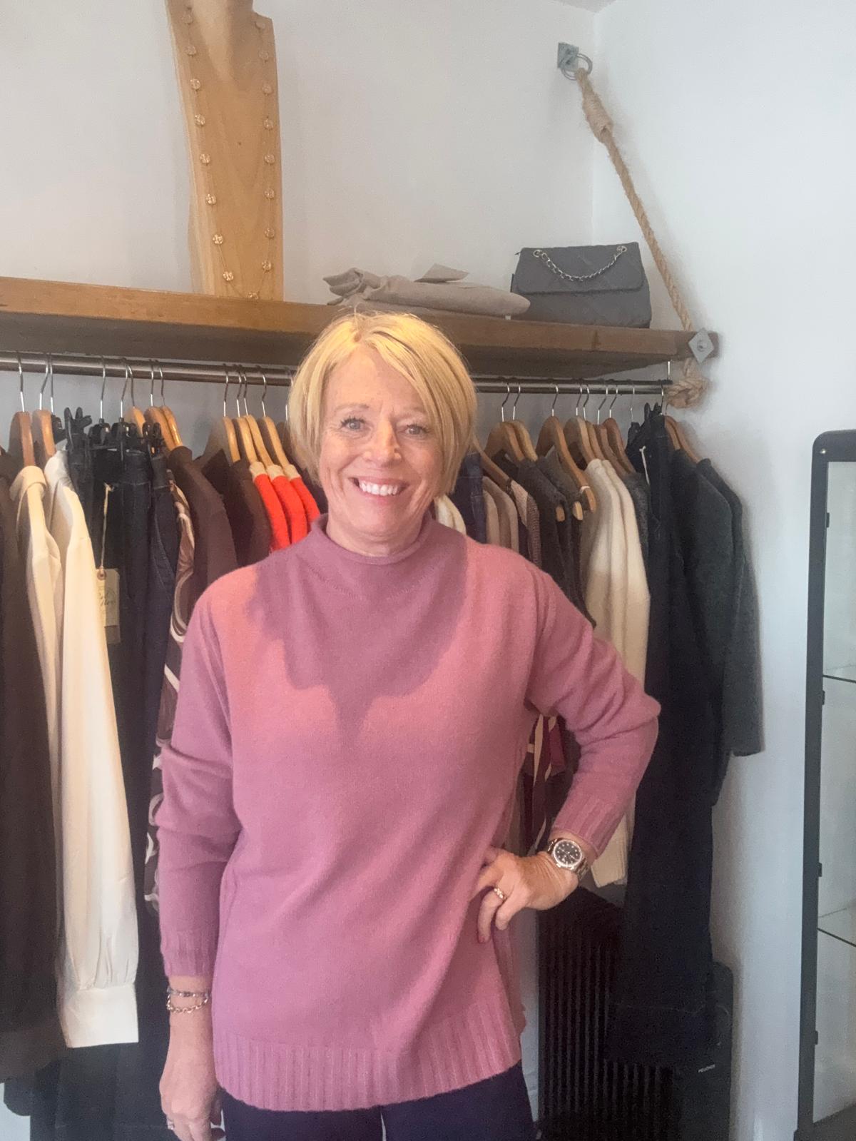 Dusky Pink Mock Neck Ribbed Detail Jumper