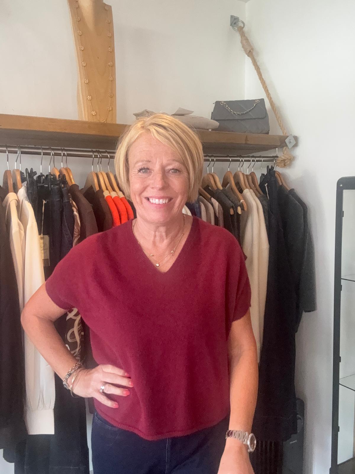 Aubergine V Neck Short Sleeved Jumper