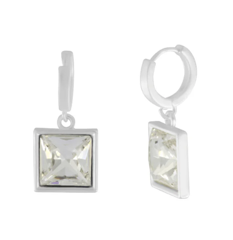 Dnsk Clear Crystal Square Huggie Earrings