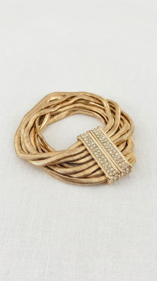 Multi Layered Gold Snake Chain Bracelet with Diamante Detailed Magnetic Clasp