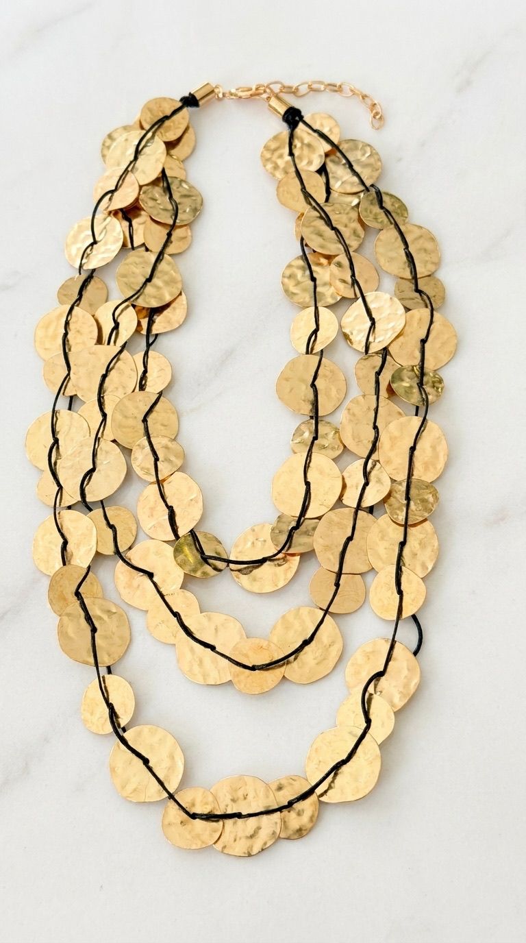 Tripe Gold Disc Necklace