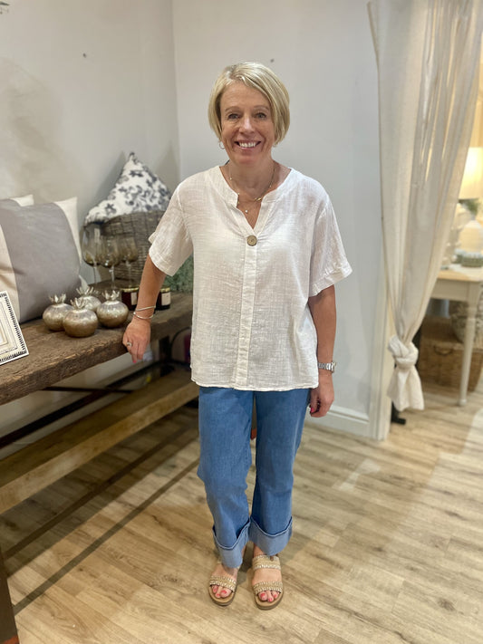 White V Neck Button Shirt