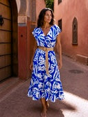 Royal Blue Monochrome Midi Belted Dress
