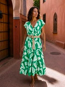 Green Monochrome Midi Belted Dress