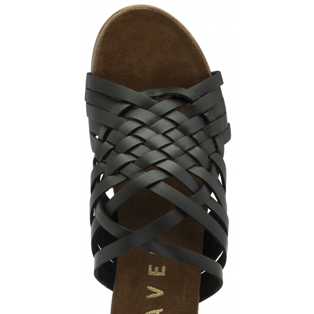 Black Leather Troon Wedge Mule Sandals