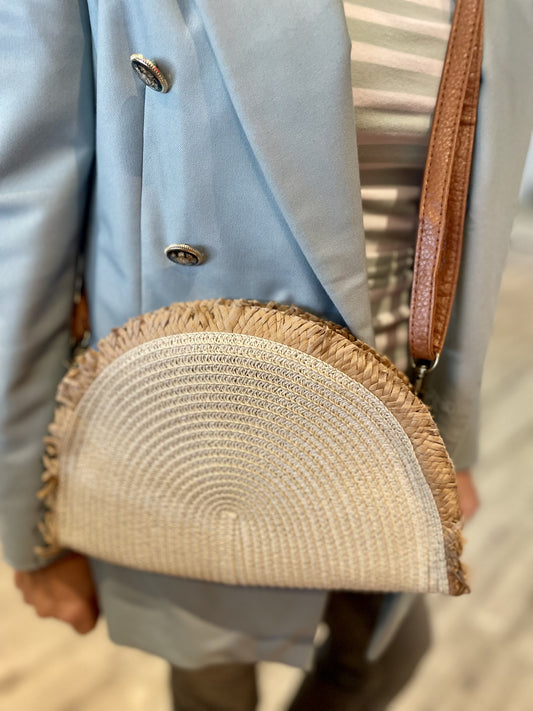 Half Moon Natural Raffia Cream Bag