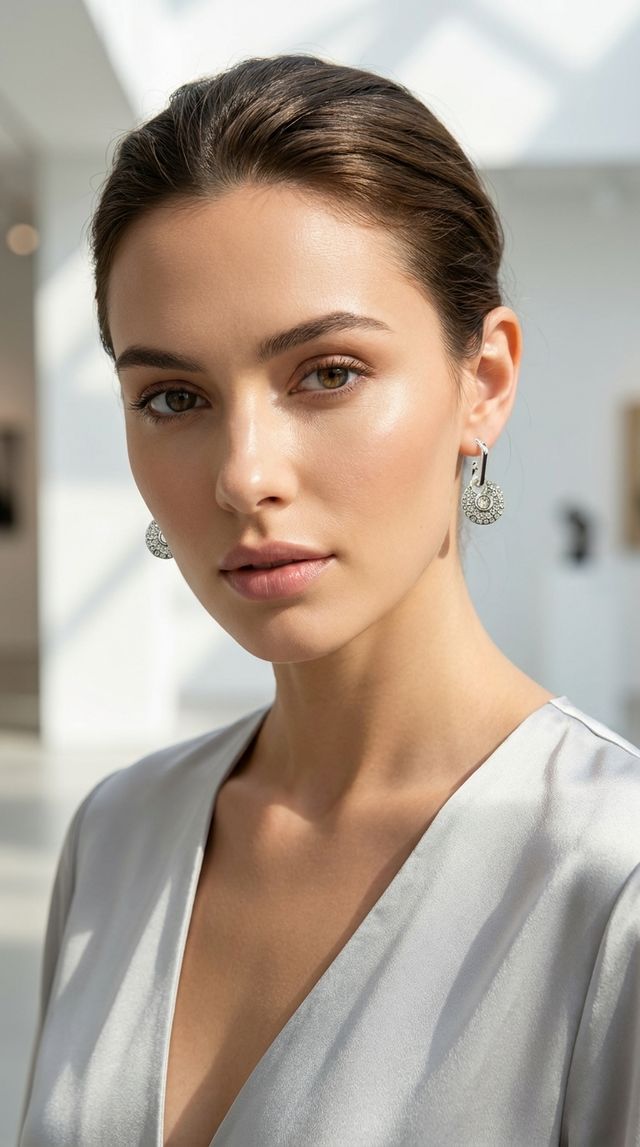 Silver Diamante Circle Dropper Earring