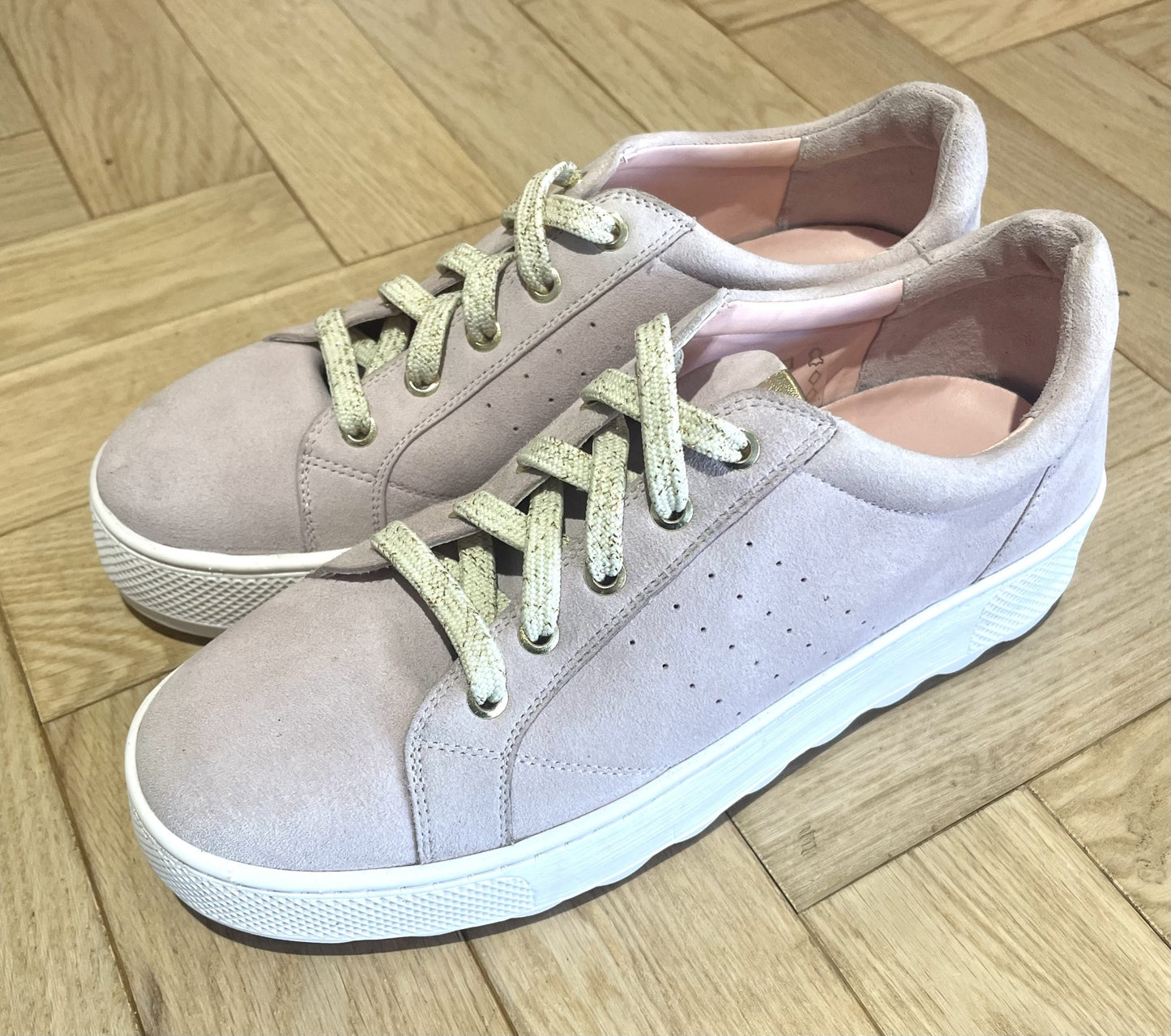 Soft Pink Platform Trainer with Gold Laces
