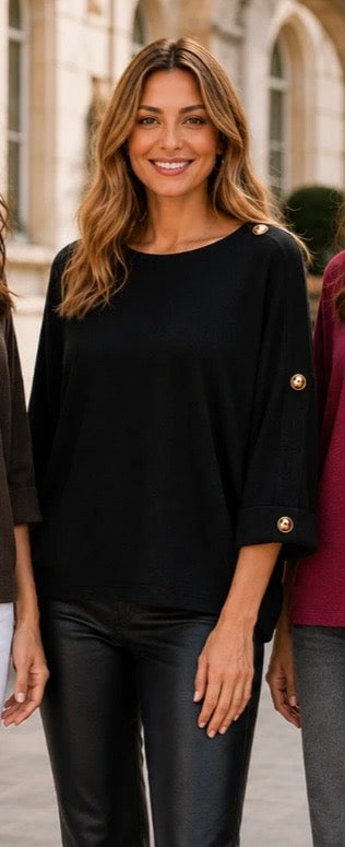 Black Gold Button Shoulder Oversized Knit Jumper