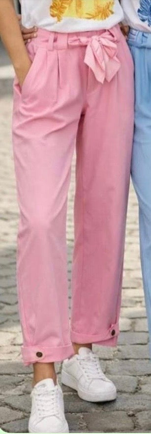 Candy Pink Scarf Belt Scuba Trousers