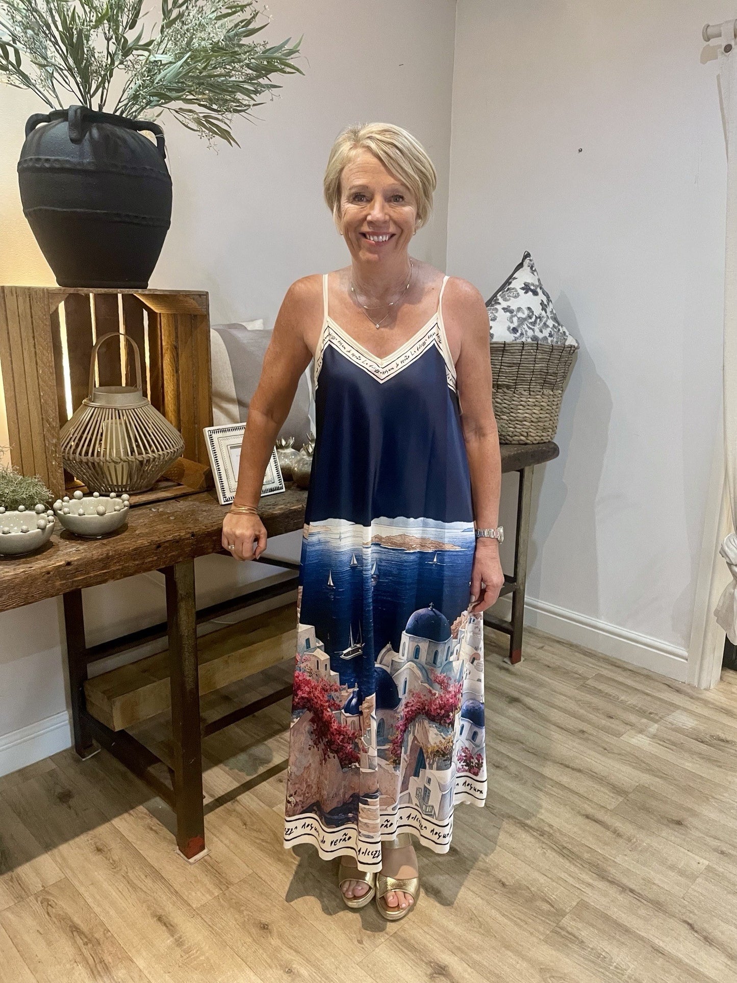 Navy Long Satin Santorini Dress